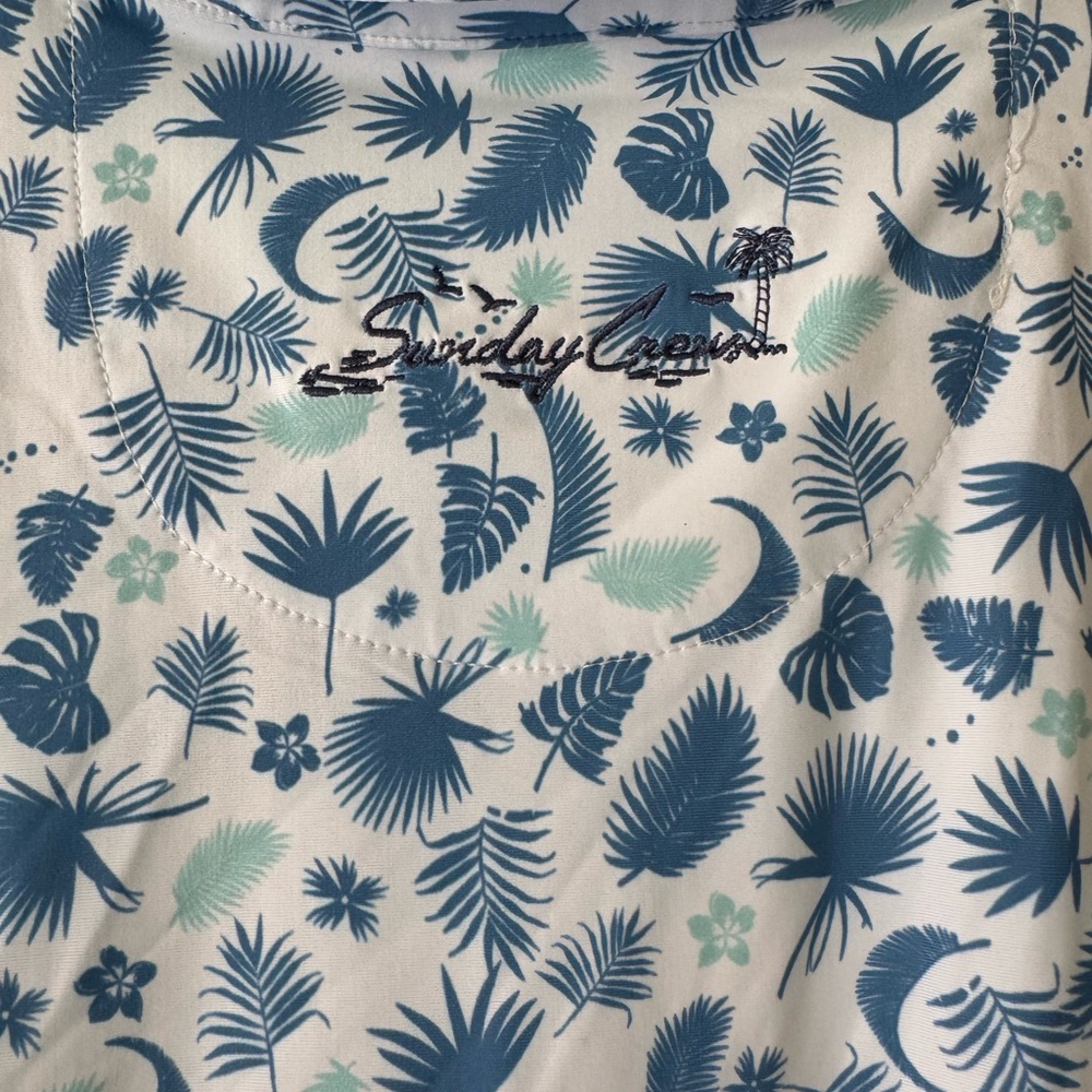 Sunday Crew Blue/Teal Polo Golf Shirt. Men’s Large. Blue white pattern. - Picture 4 of 7